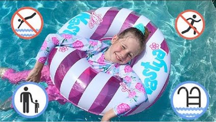 Nastya shows the safety rules in the pool