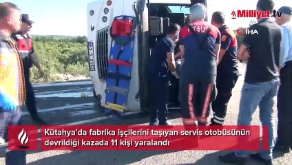 Kütahya'da işçileri taşıyan otobüs devrildi: 11 yaralı