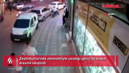 Zeytinburnu'nda feci olay! İki aracın arasında sıkışan gencin zor anları