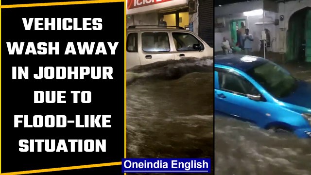 Jodhpur: Heavy rain leads to flood-like situation, many vehicles washed away, Watch | Oneindia *News