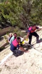 50 metrelik uçuruma yuvarlanan sürücü, sedye ile çıkartıldı