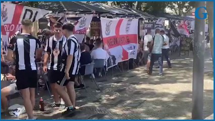 Newcastle fans in Rossio Square, Lisbon, ahead of Benfica friendly