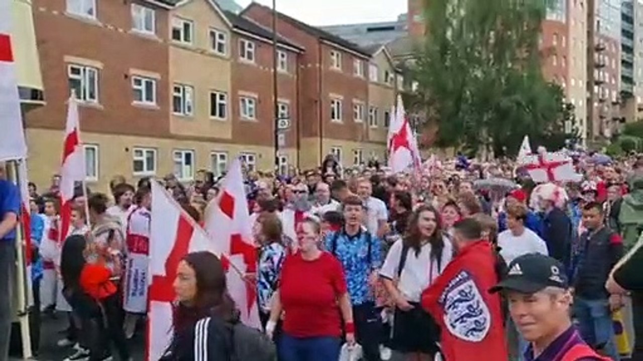 Watch thousands of jubilant England fans sing their way to Bramall Lane for the Euro 2022 semi-final