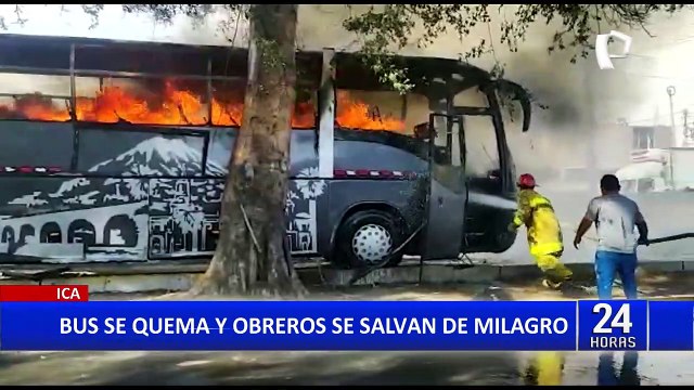 Ica: obreros se salvan de milagro luego que se incendiara el bus en el que se transportaban