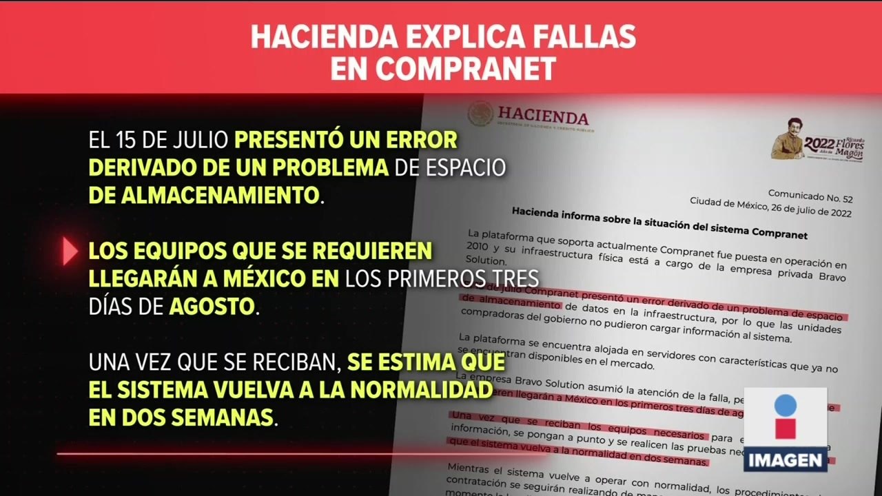 Hacienda explica fallas de la plataforma Compranet