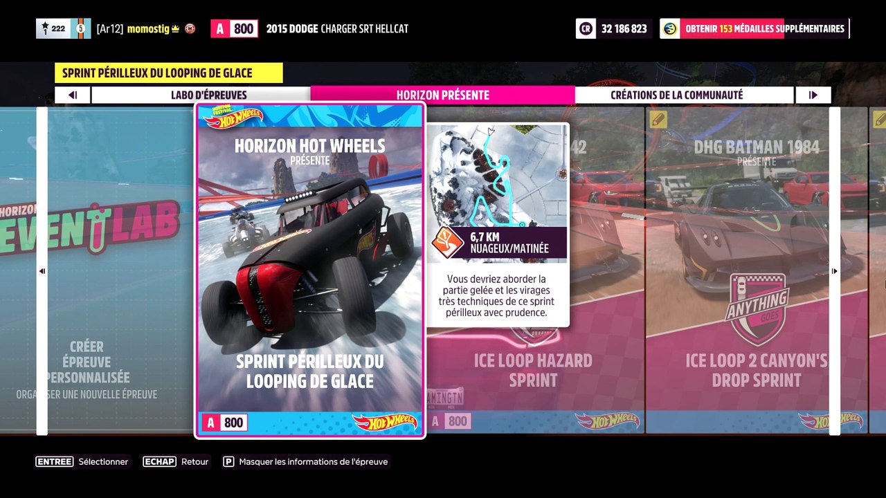 Forza Horizon 5 sprint périeux du looping de glace