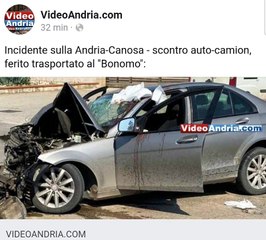 Download Video: Incidente Andria-Canosa: scontro auto-camion, ferito trasportato al “Bonomo”