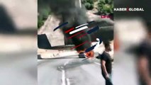Gaziantep'te feci kaza: Bariyerlere çarpan otomobil alev alev yandı, anne ve oğlu yaralandı