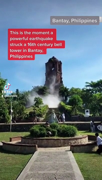 Tower crumbles during Philippines earthquake