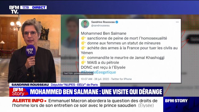 Sandrine Rousseau, à propos de la rencontre entre Mohammed Ben Salmane et Emmanuel Macron: on donne les honneurs de la République française à quelqu'un qui ne les mérite pas