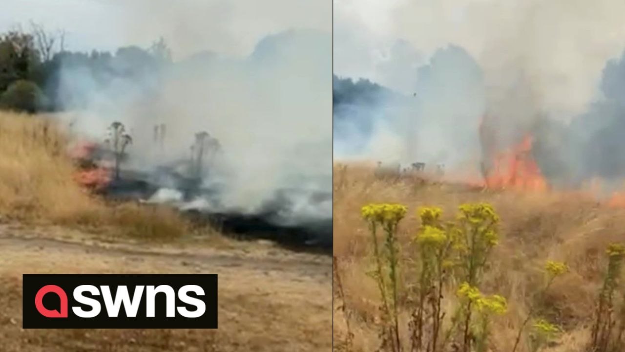 Around 25 firefighters tackled a grass fire the size of around two football pitches where a barbecue caused another blaze just days earlier