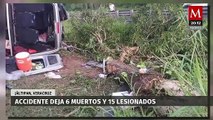 En Veracruz, accidente de camioneta turística deja 6 muertos y 15 lesionados