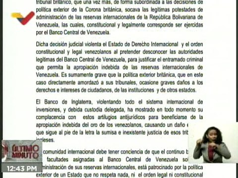 COMUNICADO | Banco Central de Venezuela desconoce pronunciamiento de tribunal británico