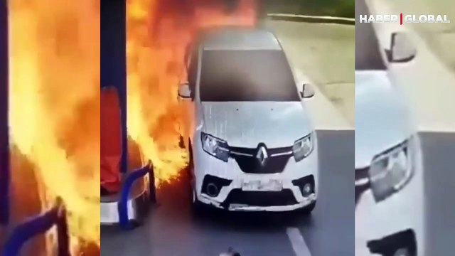 Benzin istasyonunda sigara yaktı: Aracı alev topuna döndü, kaçarak uzaklaştı