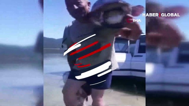 Yakaladığı dev balığı sırtında zor taşıdı