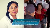 Entre empujones, detienen a diputada tras gresca en elección de Morena en Veracruz