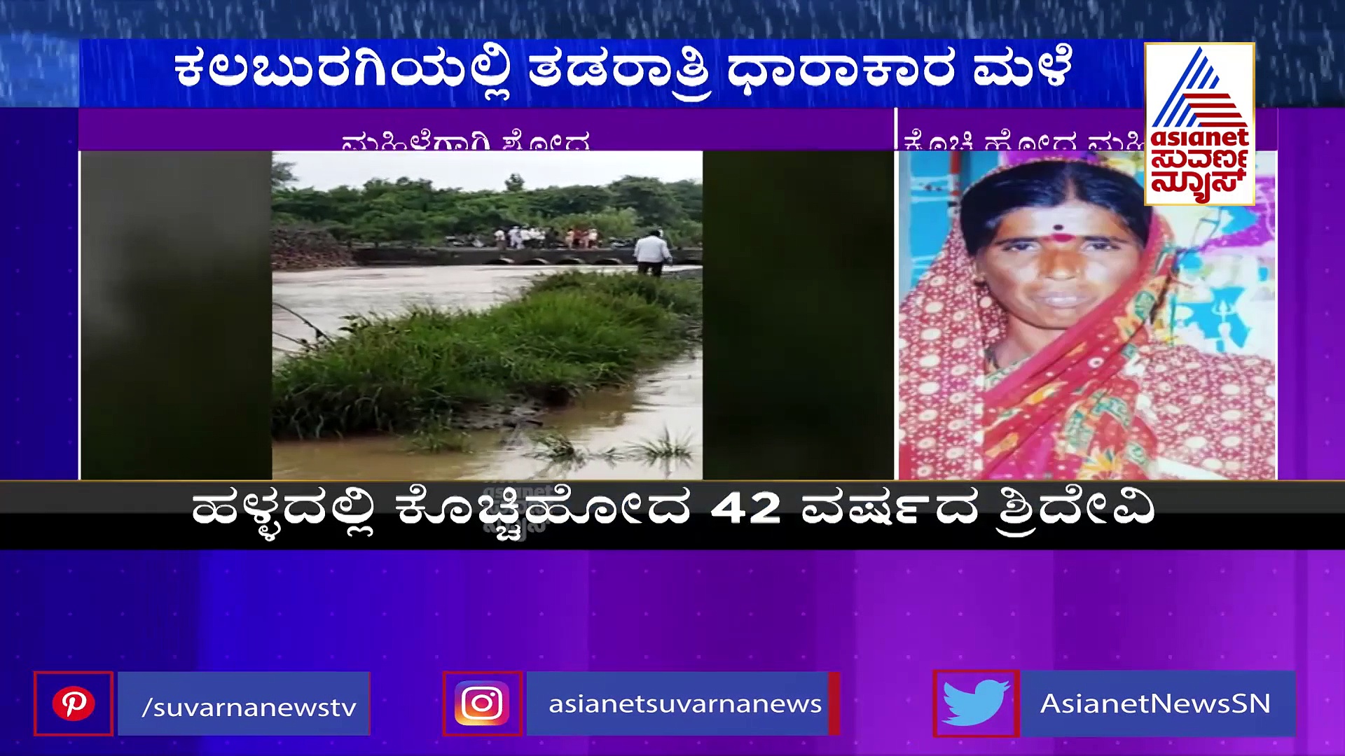 ಕಲಬುರಗಿಯಲ್ಲಿ ಭಾರೀ ಮಳೆ, ಹಳ್ಳದಲ್ಲಿ ಕೊಚ್ಚಿ ಹೋದ ಮಹಿಳೆ, ಮುಂದುವರೆದ ಶೋಧ ಕಾರ್ಯ 