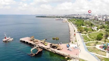 Maltepe Sahili'nde batan geminin parçaları karaya çıkartıldı