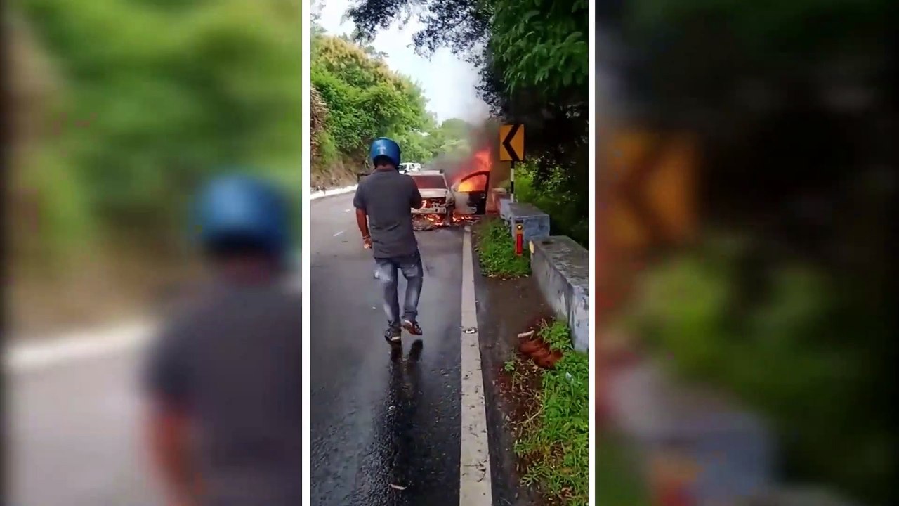 திம்பம் மலைப் பாதையில் திடீரென தீப்பிடித்த கார்... அதிர்ஷ்டவசமாக உயிர் தப்பிய பயணிகள்!