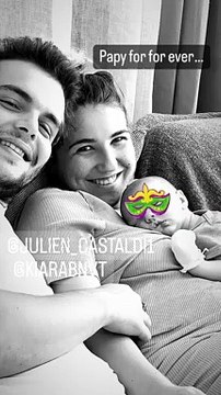 Simon Castaldi et sa compagne Kiara avec leur fils Elio.