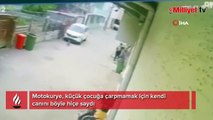 Motokurye, küçük çocuğa çarpmamak için kendi canını böyle hiçe saydı