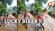 Viral Video: Close Shave For Biker As He Escapes Landslide in Uttarakhand’s Pithoragarh