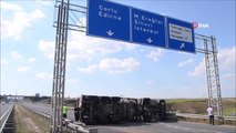 Tekirdağ haberleri | Çorlu'da kontrolden çıkan tanker yan yattı