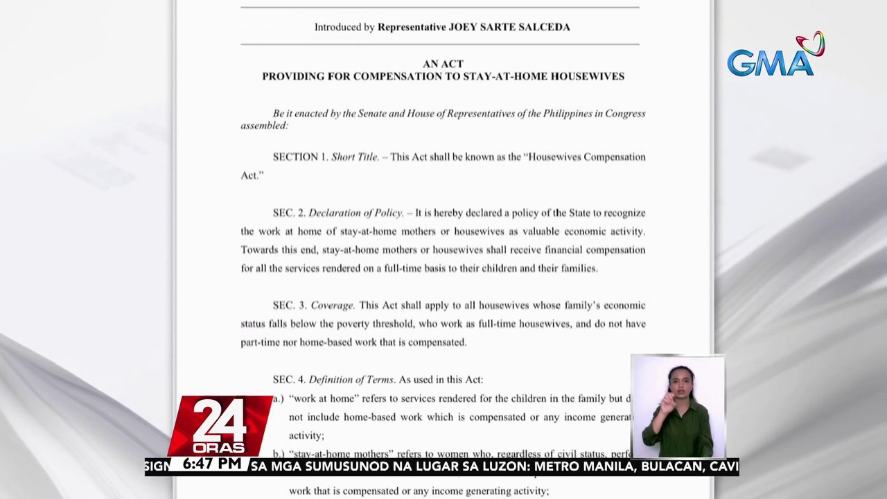 House Bill No. 668 na layong magbigay ng P2,000 kada buwan sa mga stay-at-home housewives, inihain ni Rep. Joey Salceda | 24 Oras