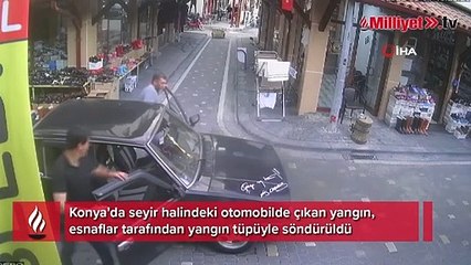 Seyir halindeki otomobil böyle alev aldı