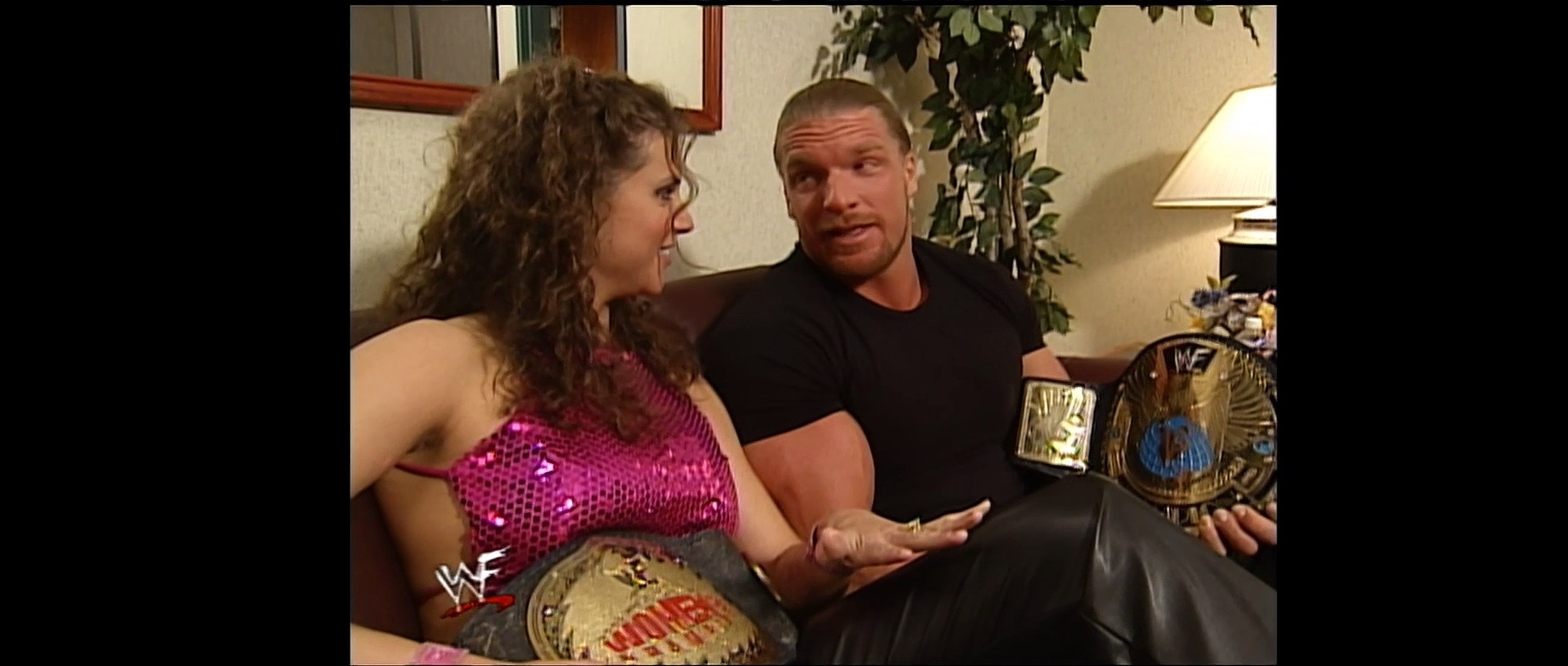 Triple H and Stephanie Mcmahon backstage at Wrestlemania 2000, image size:2541x1080