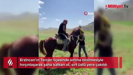 Muhtarın attan düşme anı kamerada