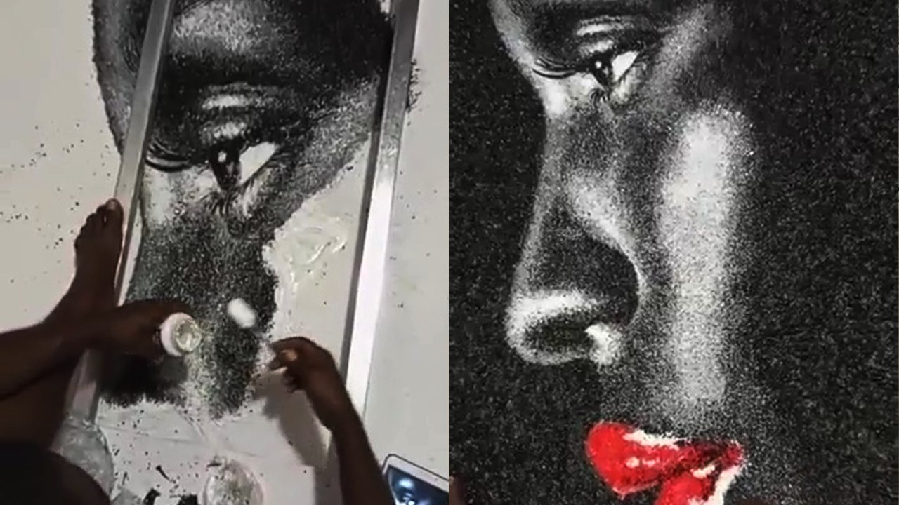 'Family creatively transforms plastic bags into an artwork of a beautiful black lady'