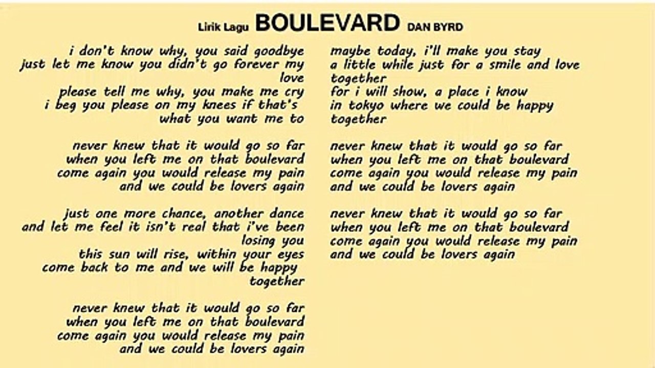 LYRIC SONG BOULEVARD DAN BYRD
