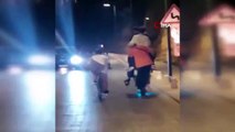 Şaşırtan görüntü: Elektrikli scootera altı kişi binerek canlarını hiçe saydılar