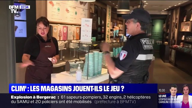 A Paris, où un arrêté municipal interdit aux commerçants d'utiliser la climatisation avec les portes ouvertes, les policiers effectuent un travail de sensibilisation