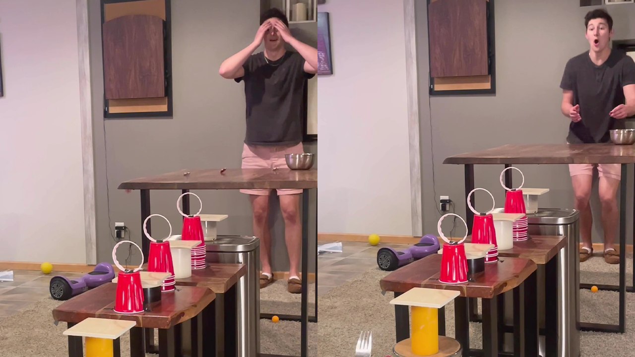 'Triple Ring Poker Chip trick shot: Novel way to roll poker chip into fork'