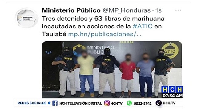 Tres detenidos y 63 libras de marihuana incautadas en acciones de la ATIC en Taulabé