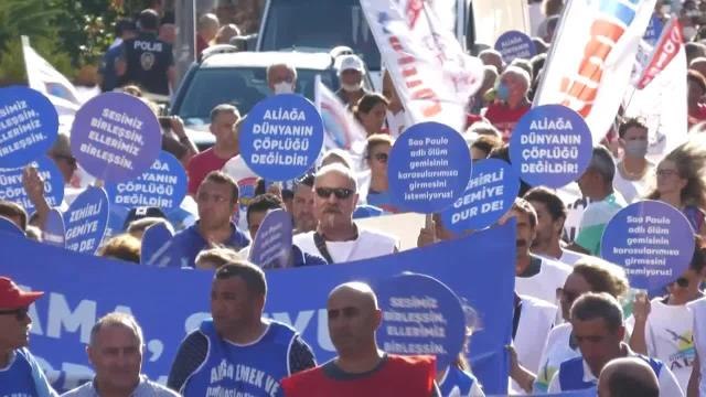 İzmir haberleri: Aliağa'da Asbestli Gemiye Karşı Miting Yapıldı: Verilen İzinler İptal Edilsin