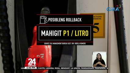 DOE: mahigit P1/L ang posibleng bawas-presyo sa produktong petrolyo sa susunod na linggo | 24 Oras