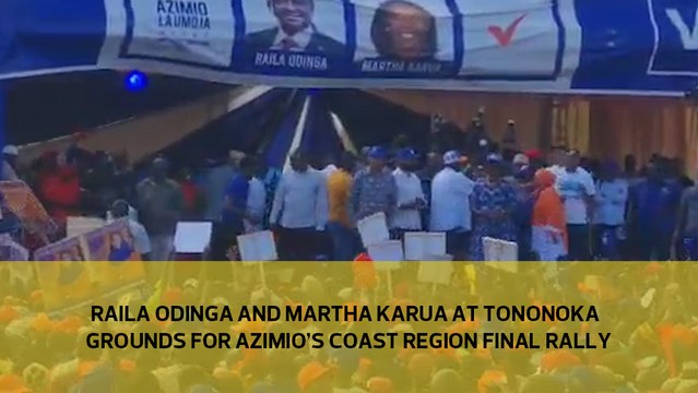 Raila Odinga and Martha Karua at Tononoka grounds for Azimio's Coast region final rally