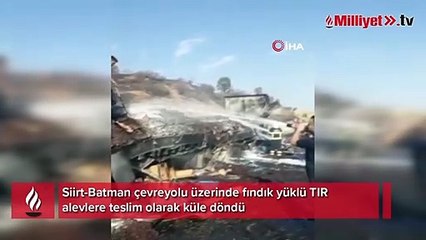 TIR alevlere teslim oldu, 20 ton fındık küle döndü