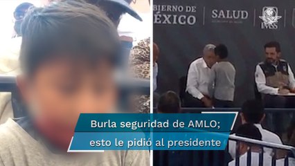 “Que saquen a mi papá de la cárcel”, pide niño a AMLO en Tlaxcala tras eludir seguridad