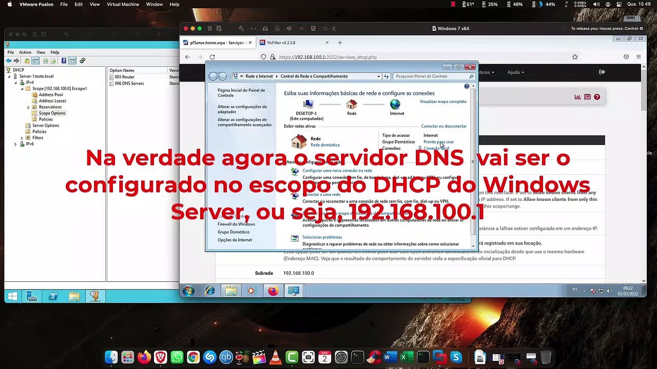 Como colocar o PfSense com NX Filter no domínio - Windows server  como controlador de domínio, DNS e DHCP