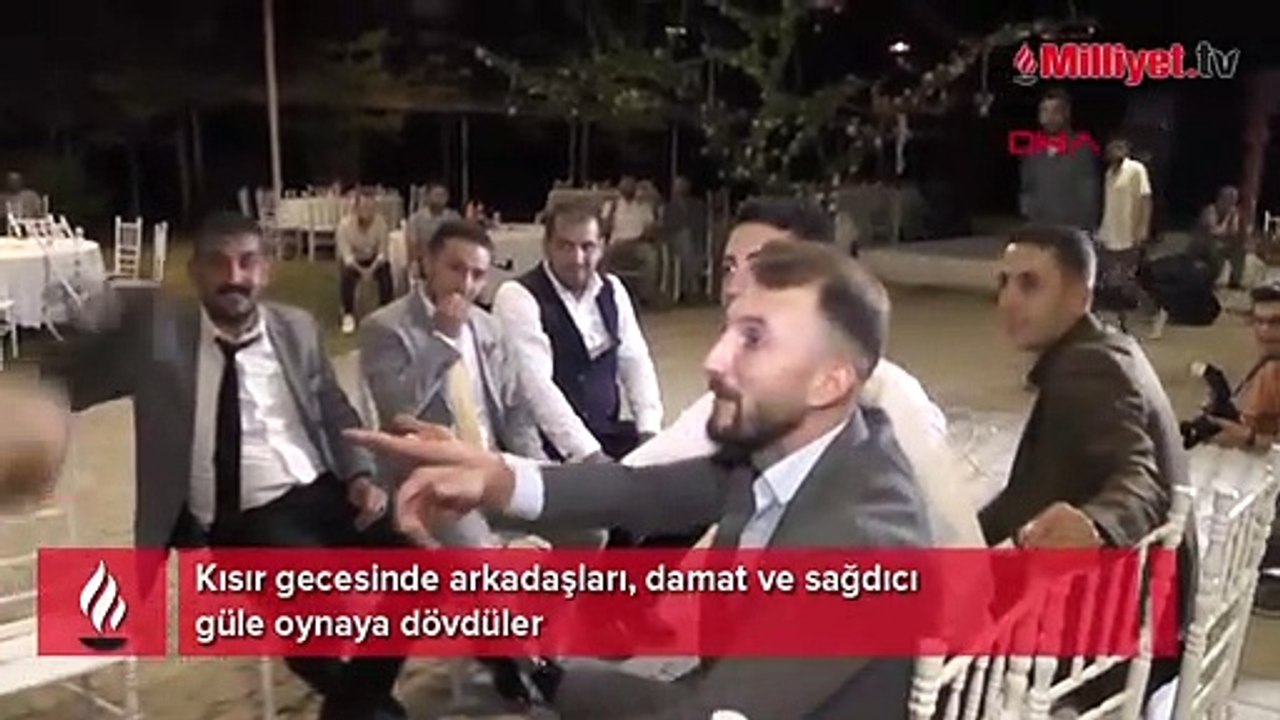 Kısır gecesinde arkadaşları, damat ve sağdıcı güle oynaya dövdüler