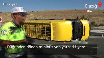 Düğünden dönen minibüs yan yattı: 14 yaralı