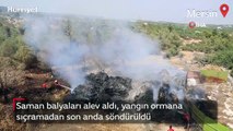 Saman balyaları alev aldı, yangın ormana sıçramadan son anda söndürüldü