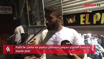 Hırsızlık yapan kişiyi bavulla dövdü