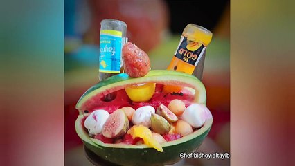 فروت سلاط جوة بطيخ Fruit salad with watermelon with ice cream and prickly pear.....Salade de fruits