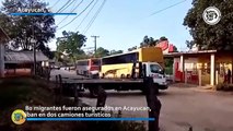 80 migrantes fueron asegurados en Acayucan, iban en dos camiones turísticos