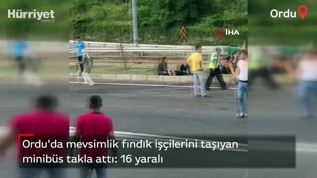 Ordu'da mevsimlik fındık işçilerini taşıyan minibüs takla attı